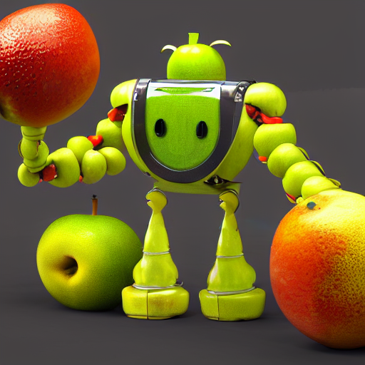 KREA fruit robot by go nagai, octane render, hyperrealistic textures