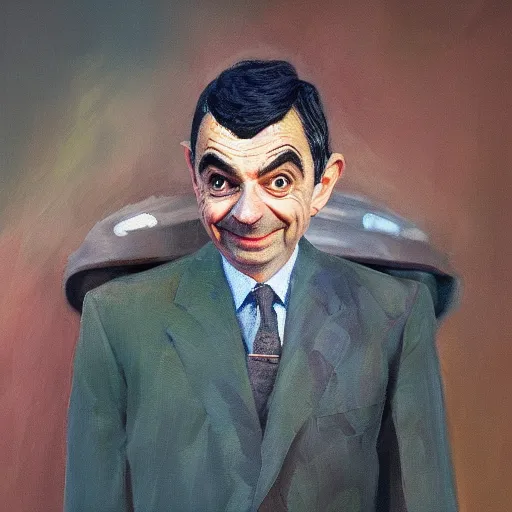 KREA an oil painting of mr bean in mjolnir armor, 8k, halo