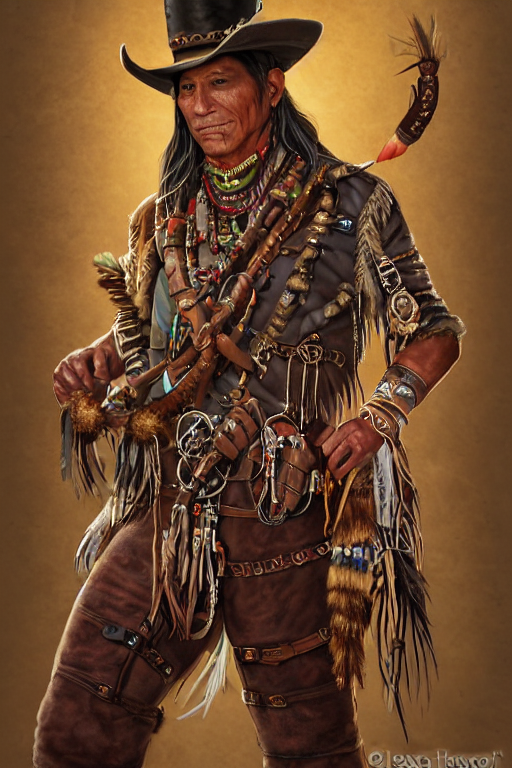 KREA deadlands character portrait of a thin native american indian