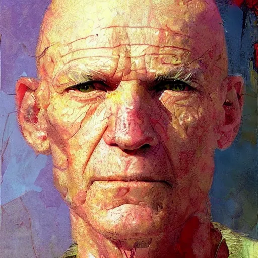 KREA - full head portrait of a slender old white man, bald, stern