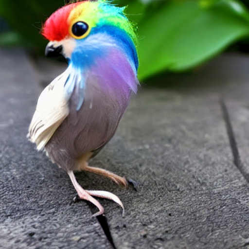 KREA a little bird, edgar haircut, rainbow colored hair