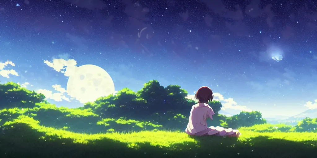 a schoolgirl girl sat on the hillside and looked at the stars in the night sky, a schoolgirl girl sat on the hillside and looked at the stars in the night sky,