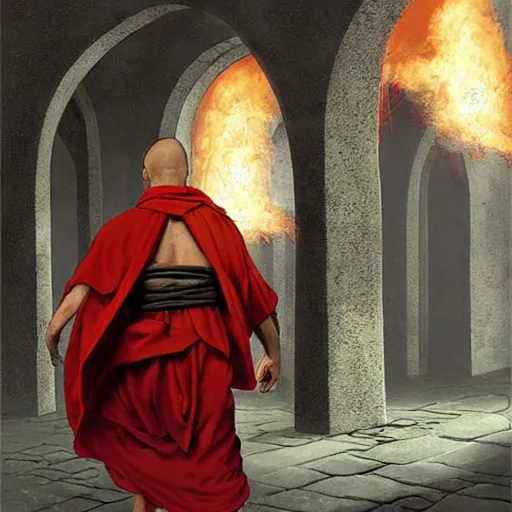 KREA - a portrait of a red - skinned dragonborn monk with dragonlike