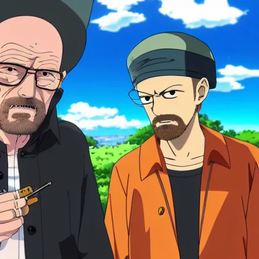 KREA walter white smoking a joint with jesse pinkman, in One Piece