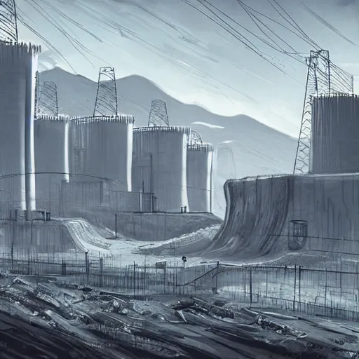KREA - a post apocalyptic nuclear power plant in a valley surrounded by