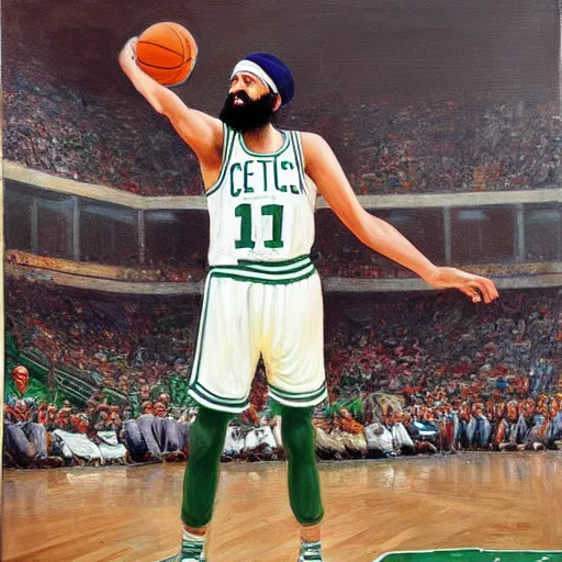 KREA facial portrait of osama bin laden shooting free throws, boston