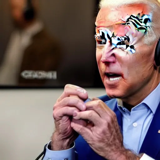 KREA Joe Biden wearing gaming headphones