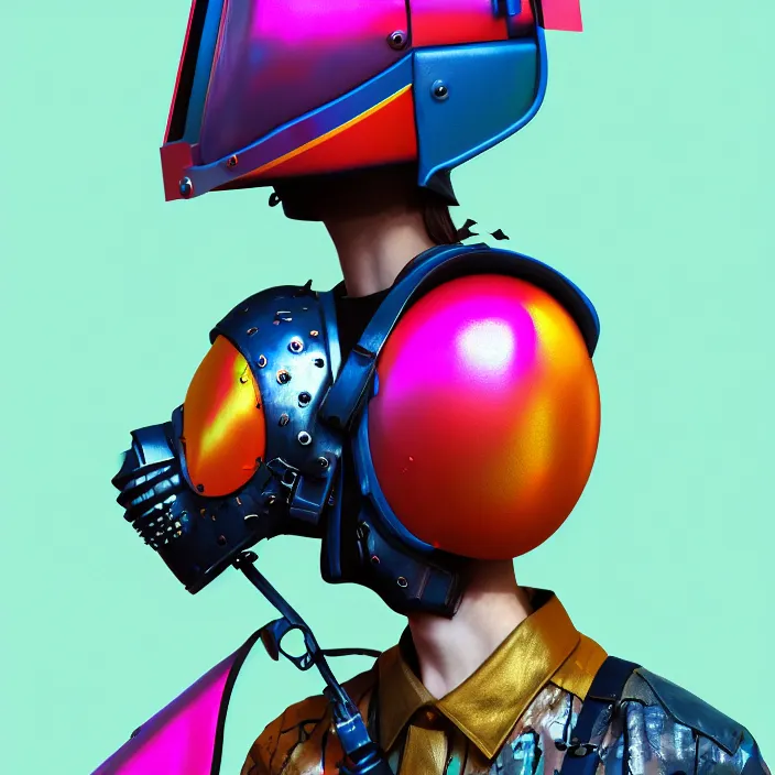 full portrait of a post modern hybrid fashion model with an exuberant tactical biochemical helmet, colorful, full portrait of a post modern hybrid fashion model with an exuberant tactical biochemical helmet, colorful,