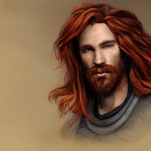 portrait of a ruggedly handsome!!!!! male ship captain with long red hair!!!!!!, 30 years old, upper portrait of a ruggedly handsome!!!!! male ship captain with long red hair!!!!!!, 30 years old, upper