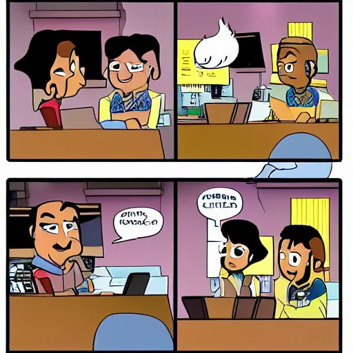 mowgli as it engineer and sher khan as his boss, cartoon style mowgli as it engineer and sher khan as his boss, cartoon style