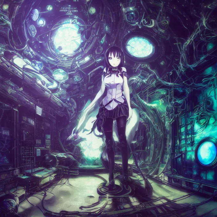 Albedo from overlord, mamimi samejima, psychedelic background, epcot, inside a space station, eye of providence, female Albedo from overlord, mamimi samejima, psychedelic background, epcot, inside a space station, eye of providence, female