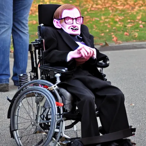 KREA a kid dressed up as Stephen Hawking for Halloween, trick or