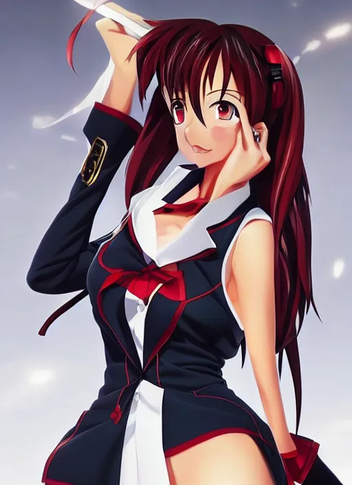 beautiful portrait of a Flight Attendant who looks like Akeno Himejima, High School DxD anime, character beautiful portrait of a Flight Attendant who looks like Akeno Himejima, High School DxD anime, character
