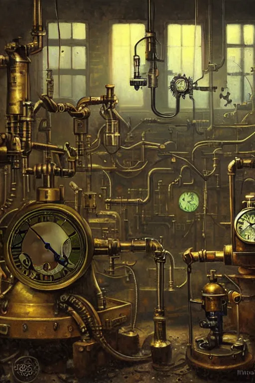 KREA classic oil painting, dangerous steampunk valve machines with