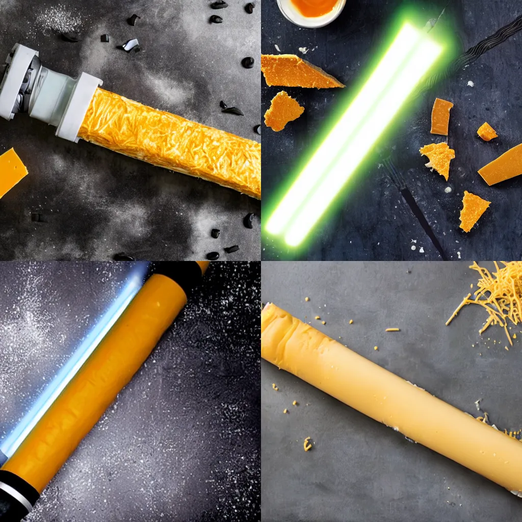 KREA photograph of a lightsaber made out of cheese whizz