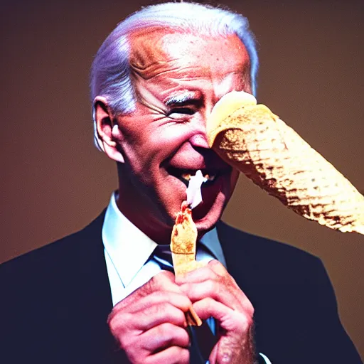 KREA photo of joe biden licking an ice cream cone of poop, cinestill