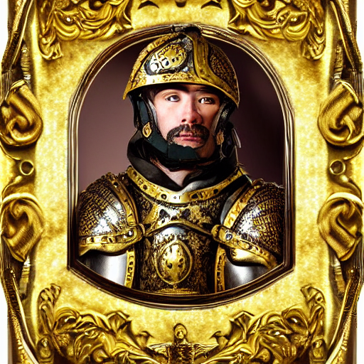 KREA - man in decorated with gold medieval baroque style armor and