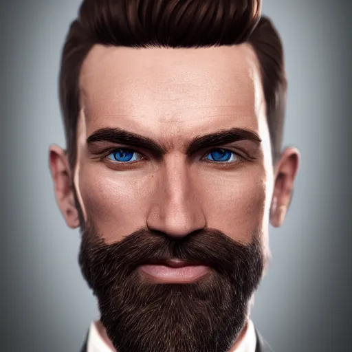 a highly detailed portrait of a man, with a brown short beard and short hair, blue a highly detailed portrait of a man, with a brown short beard and short hair, blue