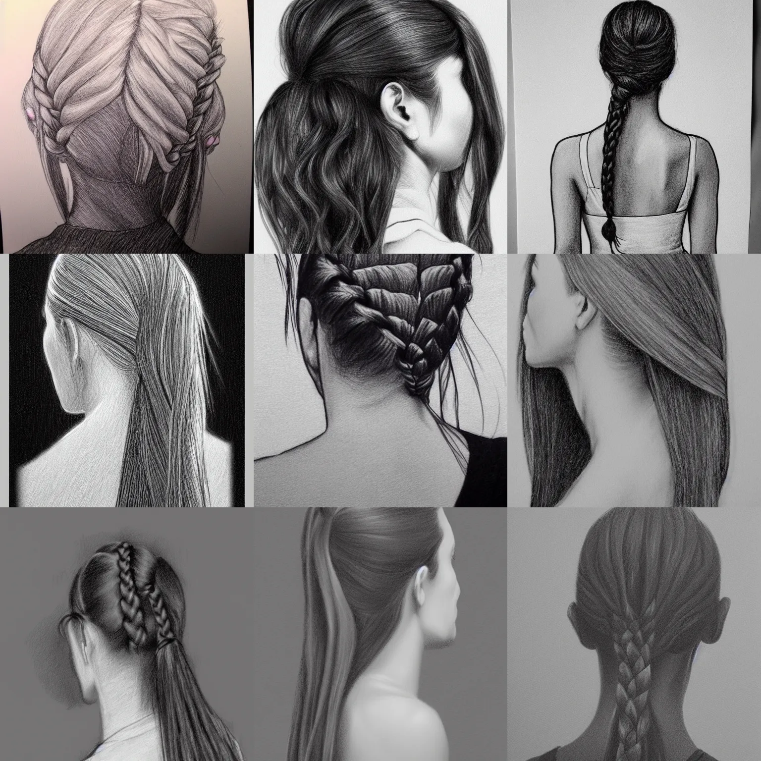 woman girl plait hair back of head behind rear b&w black white pencil drawing artstation woman girl plait hair back of head behind rear b&w black white pencil drawing artstation