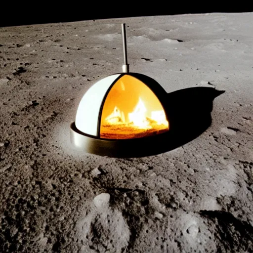 KREA glass dome on the moon with campfire inside