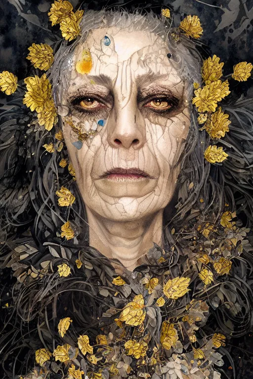 KREA - portrait of hairy old woman with diluted aquarelle painted skin