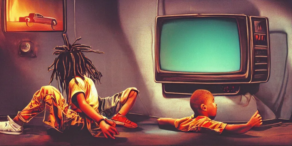 KREA portrait of the back of a young kid in the 1990s with long