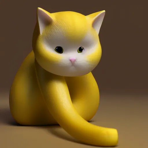 cute banana cat, vray render, 50mm lens, bottom angle cute banana cat, vray render, 50mm lens, bottom angle