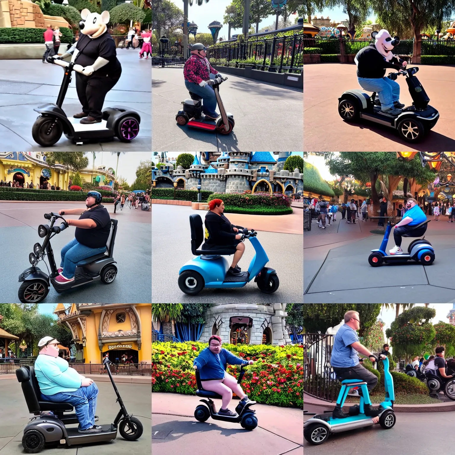 KREA Photo of an obese rat riding a mobility scooter at Disneyland
