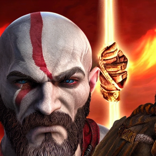 KREA kratos taking a selfie after killing zeus in god of war