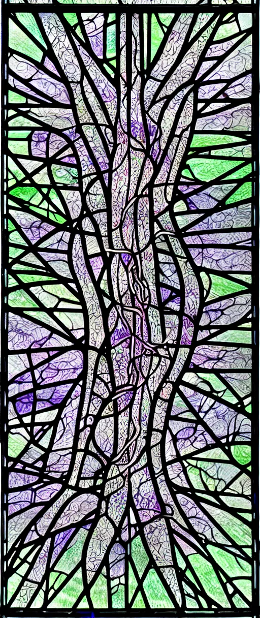 KREA neuron nerve cell with nucleus, dendrites, and axon, mucha