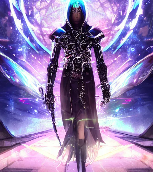 2. 5 d cgi anime fantasy artwork, hooded intricate cybernetic sorcerer powerful character, omnipotent hq glistening beautiful colors, rich moody atmosphere, reflections specular highlights, epic megastructure realistic detailed background, brandishing ... 2. 5 d cgi anime fantasy artwork, hooded intricate cybernetic sorcerer powerful character, omnipotent hq glistening beautiful colors, rich moody atmosphere, reflections specular highlights, epic megastructure realistic detailed background, brandishing ...