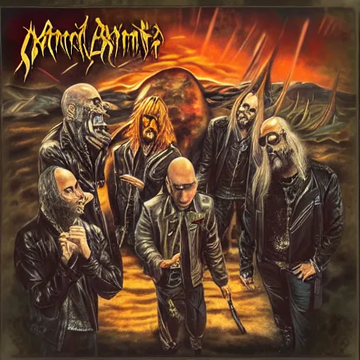 KREA photorealistic album art for a speed metal band, bald lead