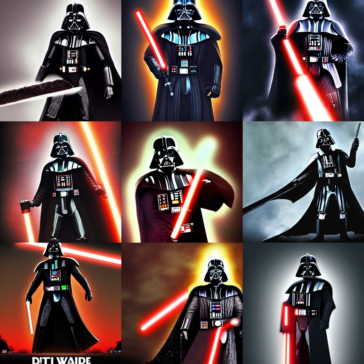 KREA - epic photo of Darth Vader wielding a baguette, movie poster, hdr