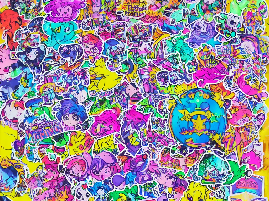 KREA a school notebook covered in stickers holographic stickers sailor moon lisa frank glowin