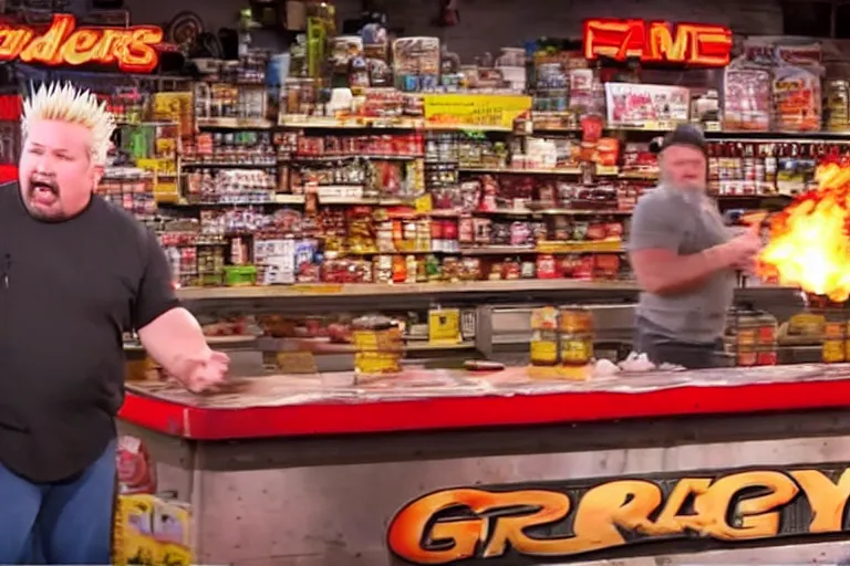 KREA screencap from an episode of guy's grocery games, guy fieri