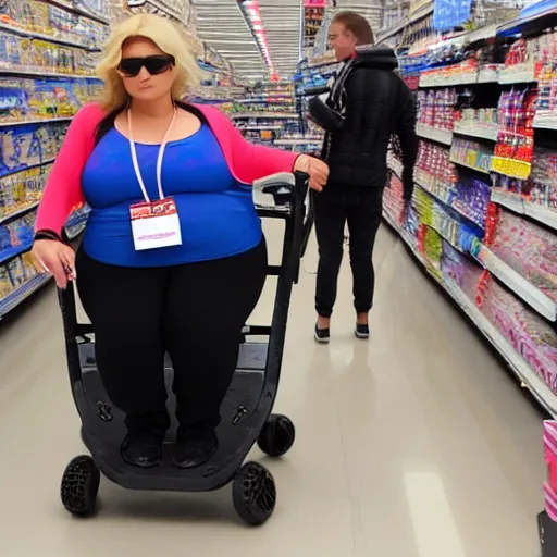 KREA morbidly obese paris hilton in a walmart scooter shopping at