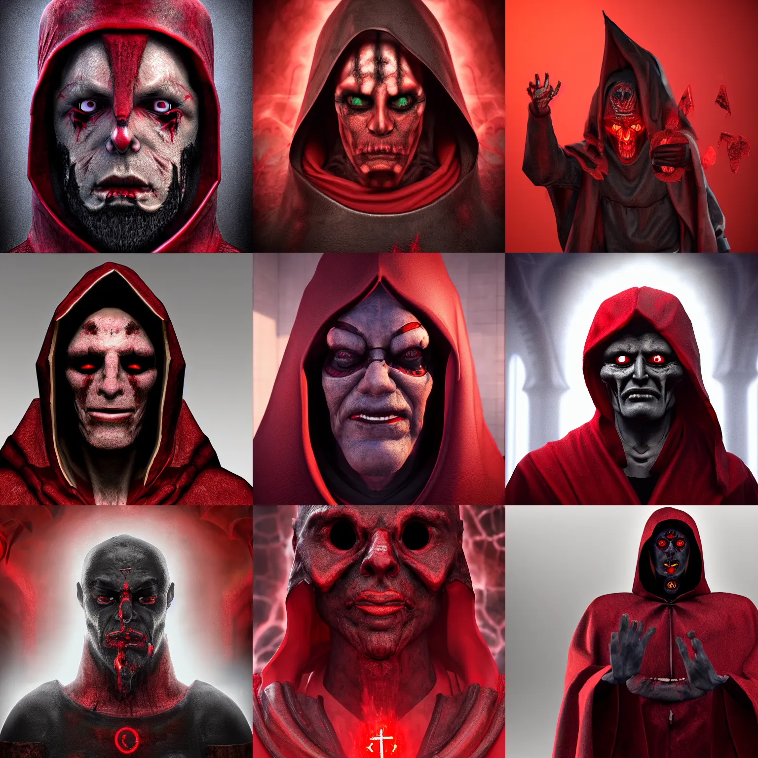 KREA portrait of rotten human dark lord, red robes with runes, black