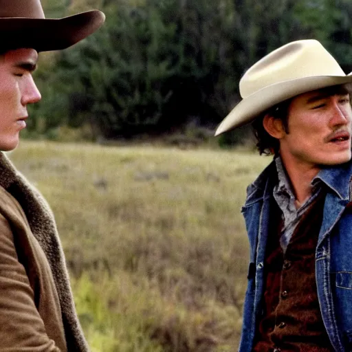 KREA a romantic scene from brokeback mountain starring josh as ennis del mar and