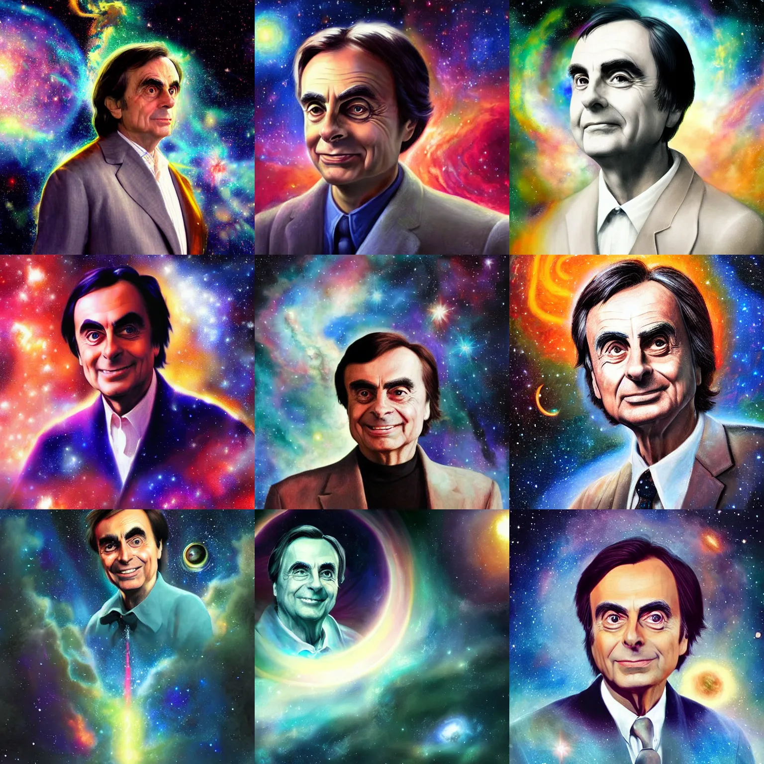 KREA portrait of Carl Sagan in the space with nebulae, realistic