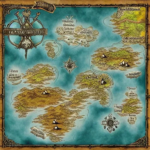 KREA fantasy world map for tabletop rpg, high definition, professional cartography