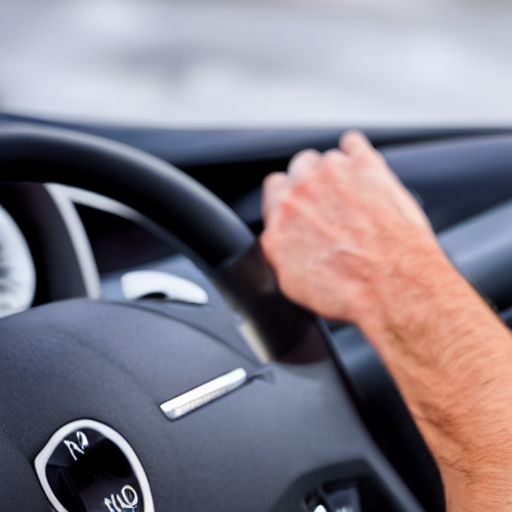 KREA muscular arm gripping a steering wheel at the top, first person