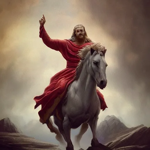 KREA a masterpiece!! matte painting of a handsome!! man riding on a