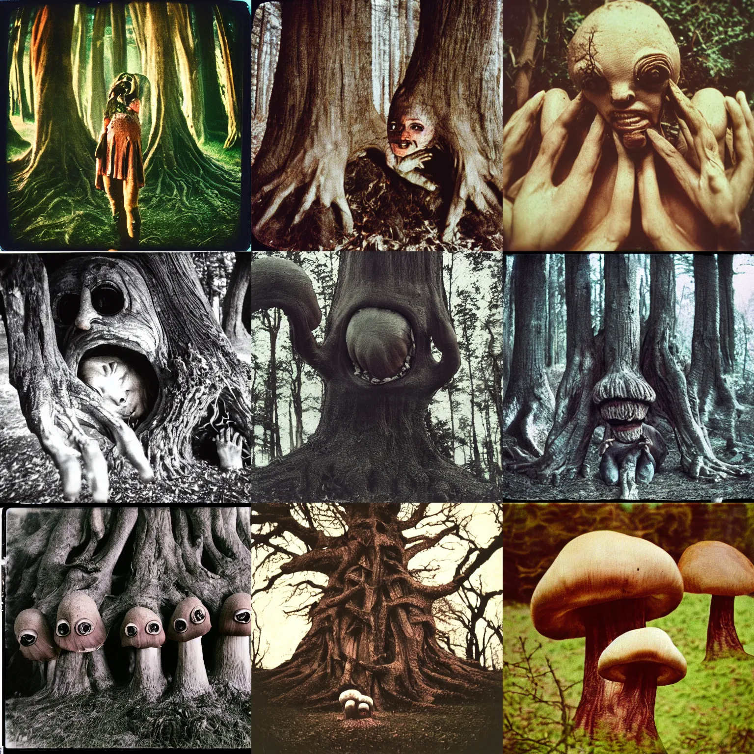 KREA swallowing mushrooms, critical moment, terrifying tree monster