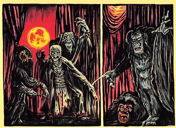 KREA 4 classic movie monsters, dracula. king kong. frankenstein