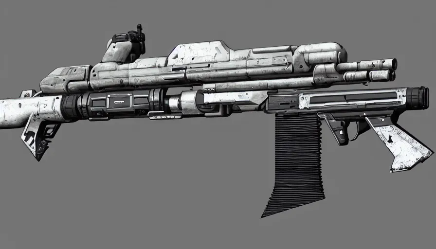 KREA extremely detailed realistic side view of a sci fi bullpup gauss