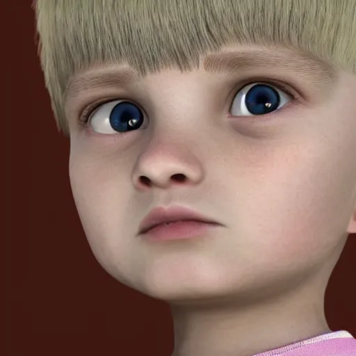 KREA child with a terrible haircut, beady eyes, large ears