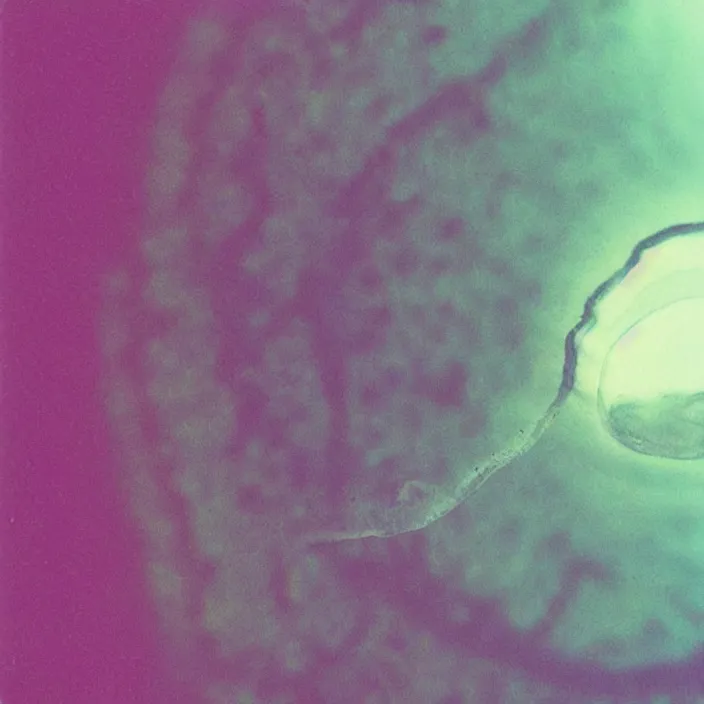KREA a polaroid photograph of a deep ocean ribbon jelly, shallow depth of field