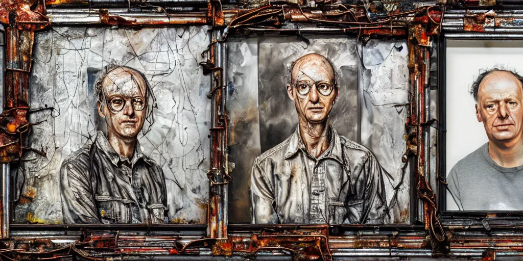 KREA family photo portraits in picture frames on a wall, Anselm