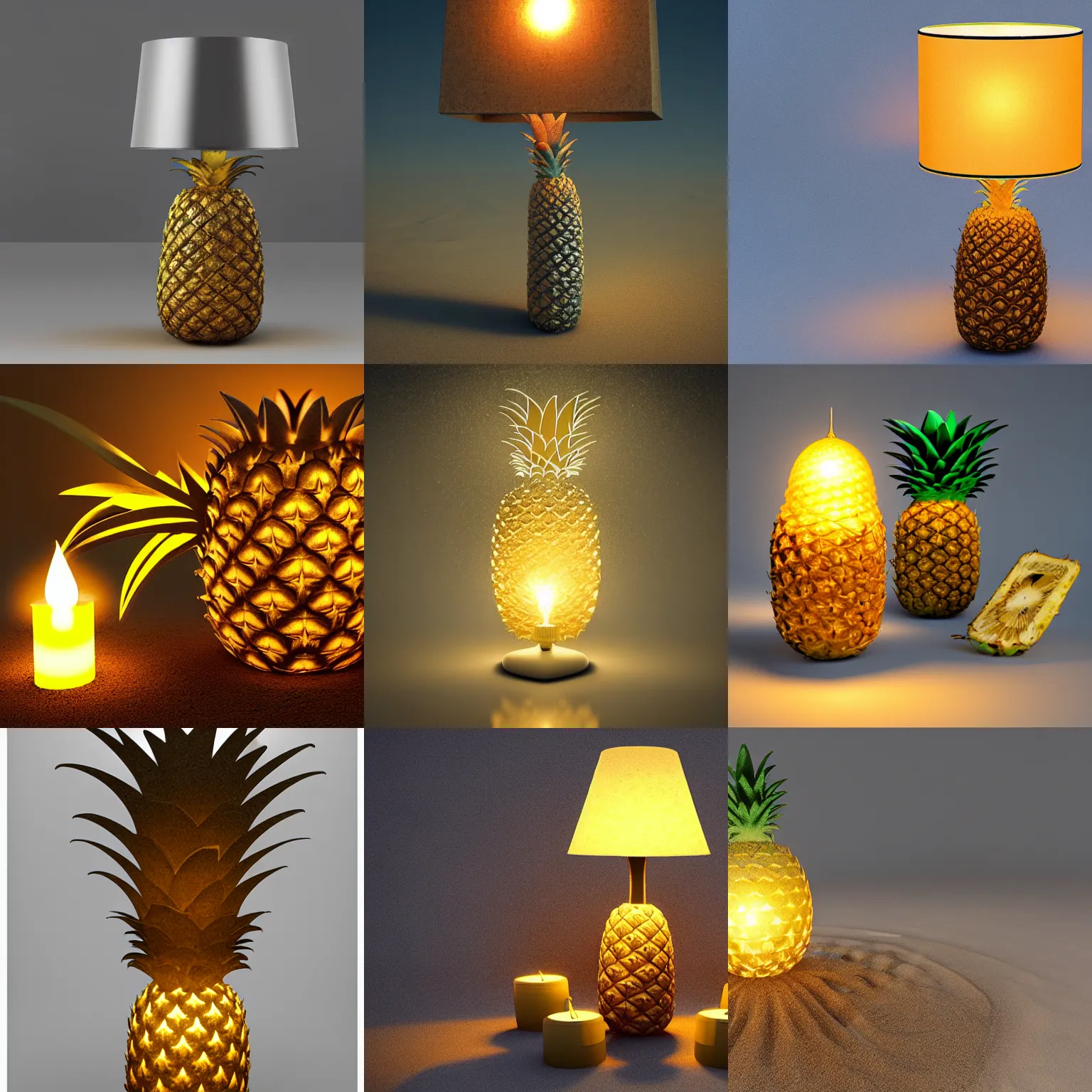 KREA pineapple lamp buried in sand, by wojciech siudmak by eiq
