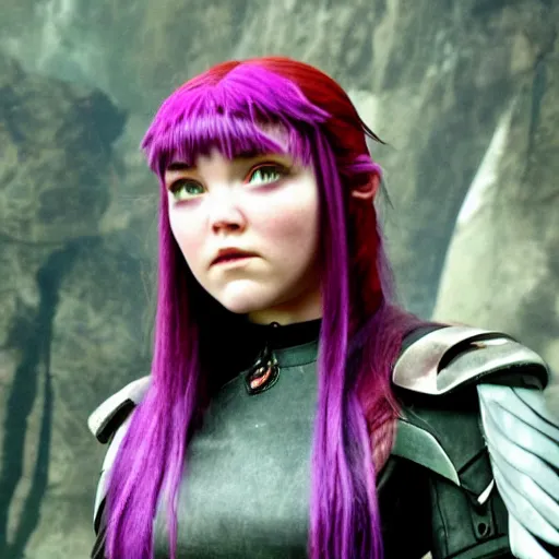 KREA Portrait of Florence Pugh, scene, emo, goth, purple mullet